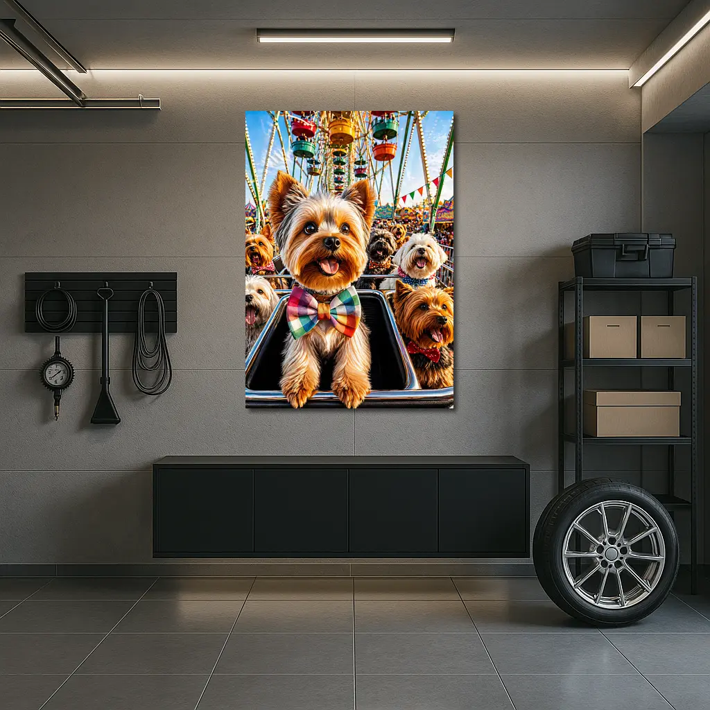 Yorkshire Terriers at Colorful Carnival Fair – Wall Art