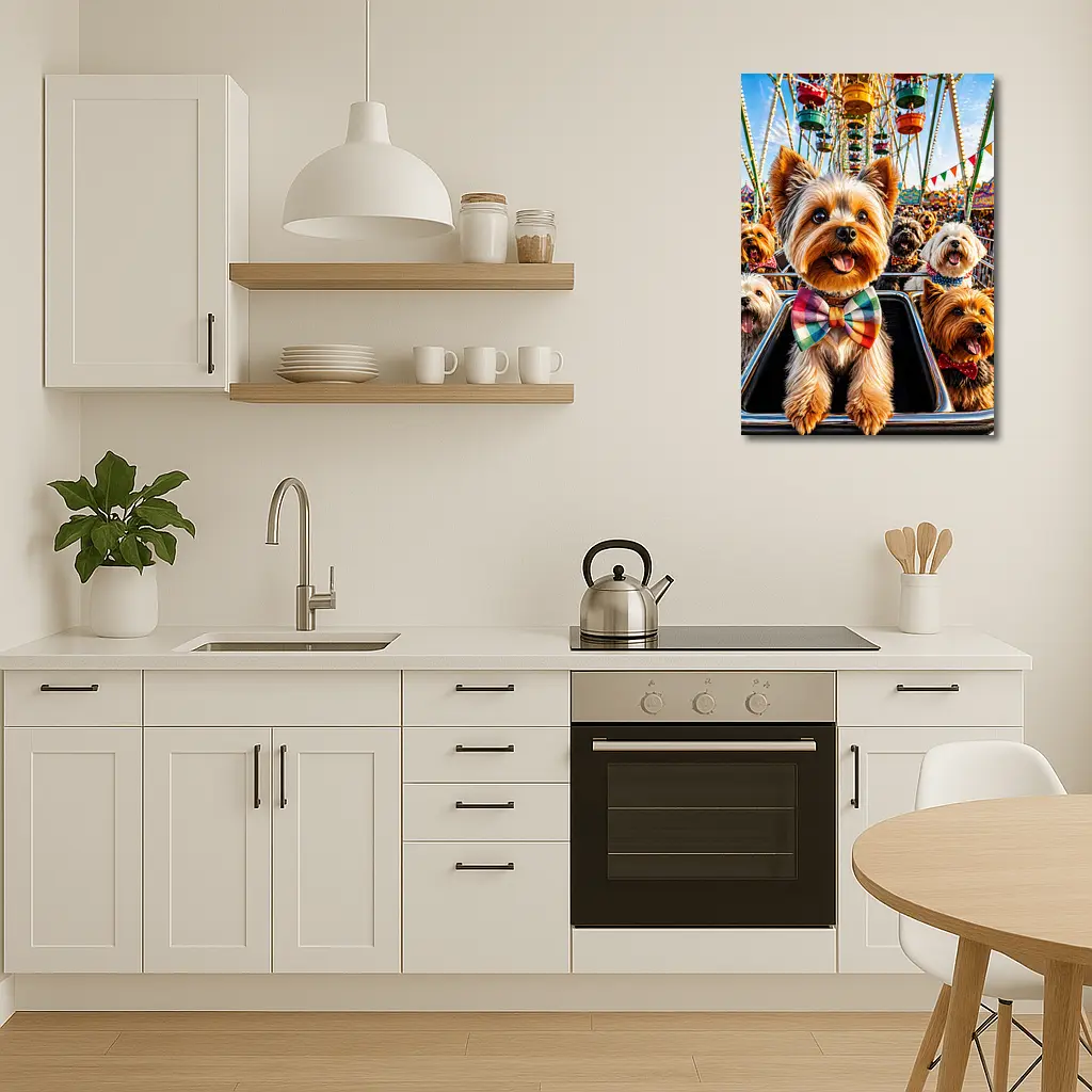 Yorkshire Terriers at Colorful Carnival Fair – Wall Art