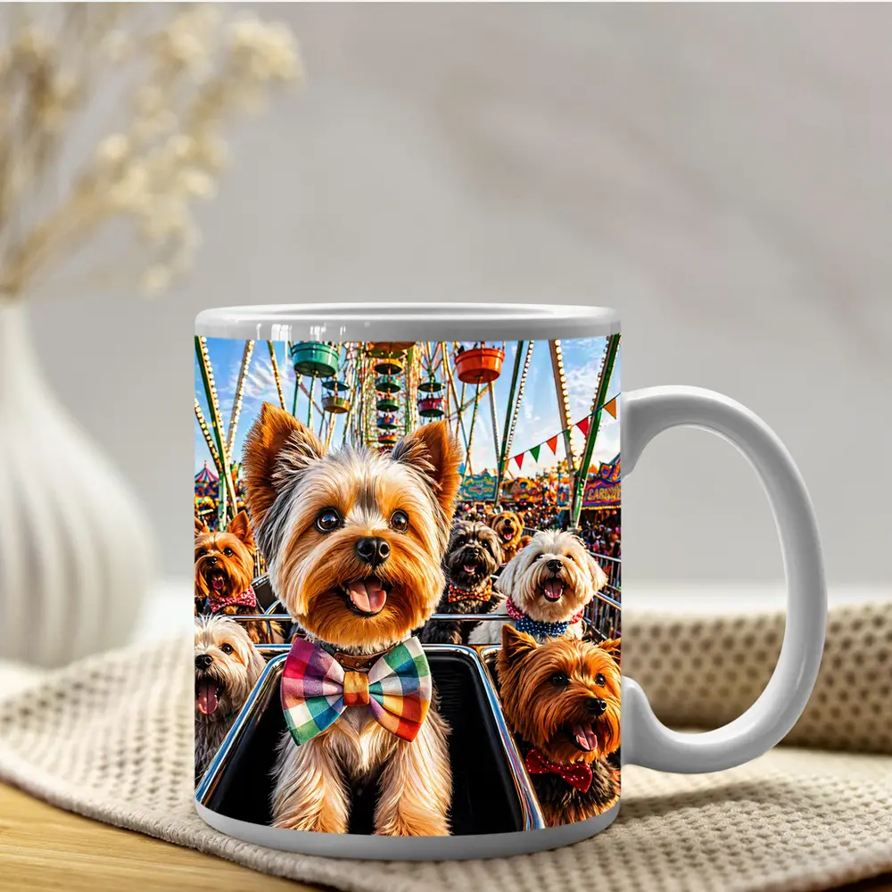 Yorkshire Terriers at Colorful Carnival Fair – Mugs