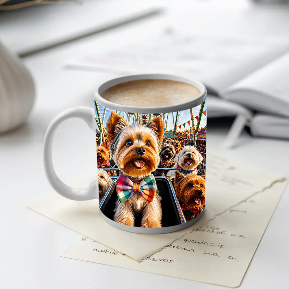 Yorkshire Terriers at Colorful Carnival Fair – Mugs