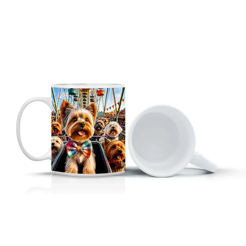 Yorkshire Terriers at Colorful Carnival Fair – Mugs