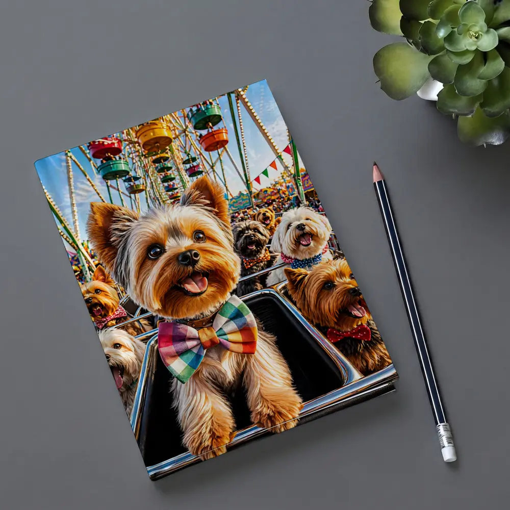 Yorkshire Terriers at Colorful Carnival Fair – Notebooks