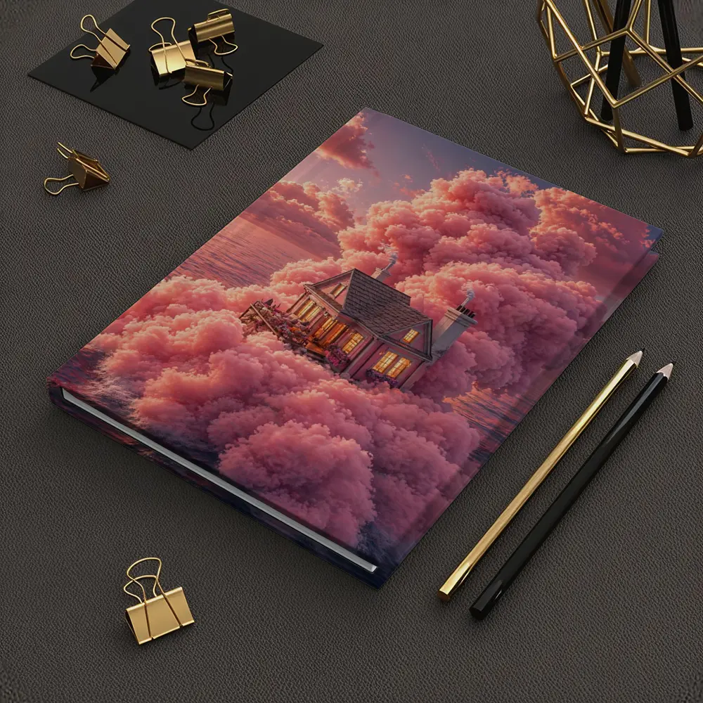 Cozy House Surrounded By Pink Clouds Ocean – Notebooks