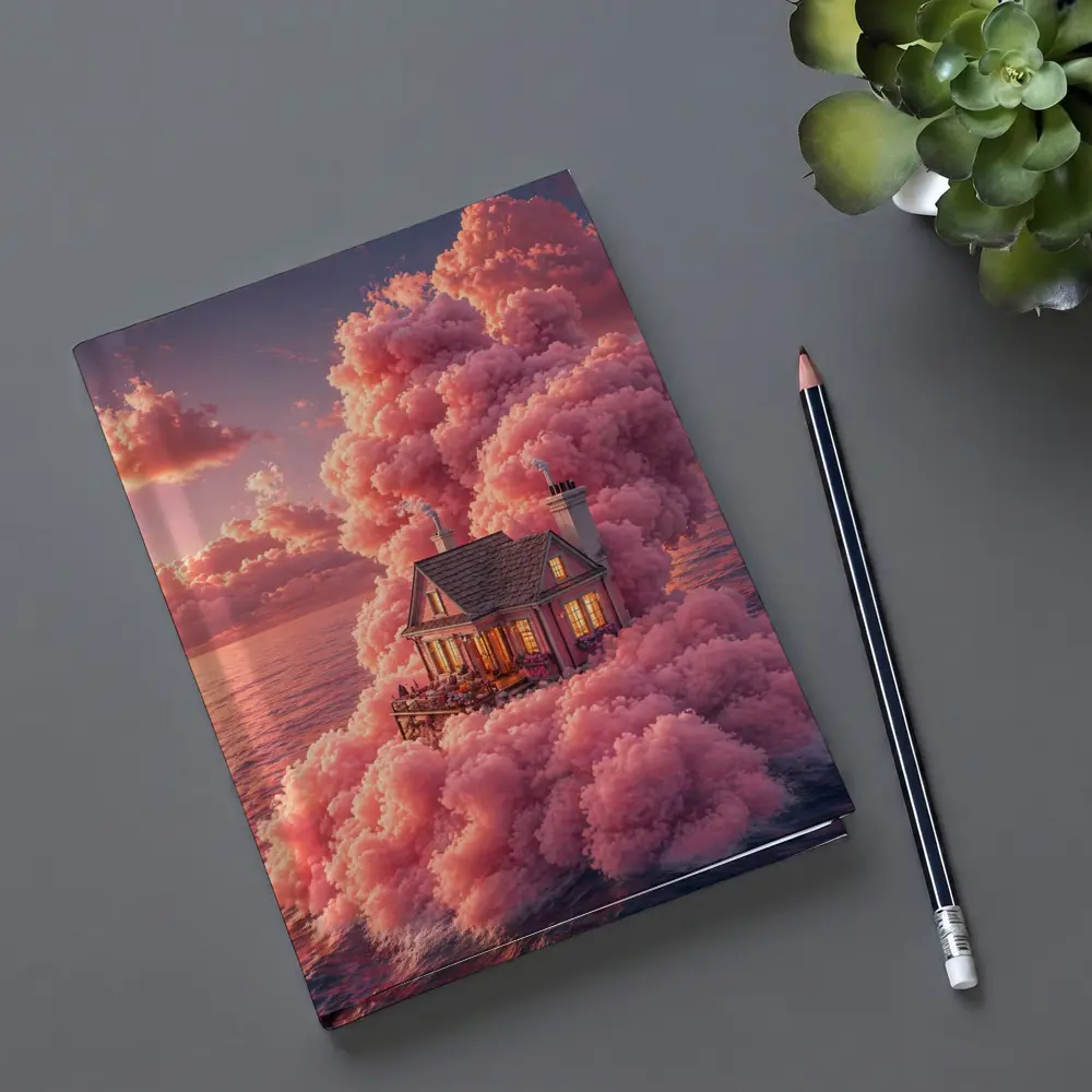 Cozy House Surrounded By Pink Clouds Ocean – Notebooks