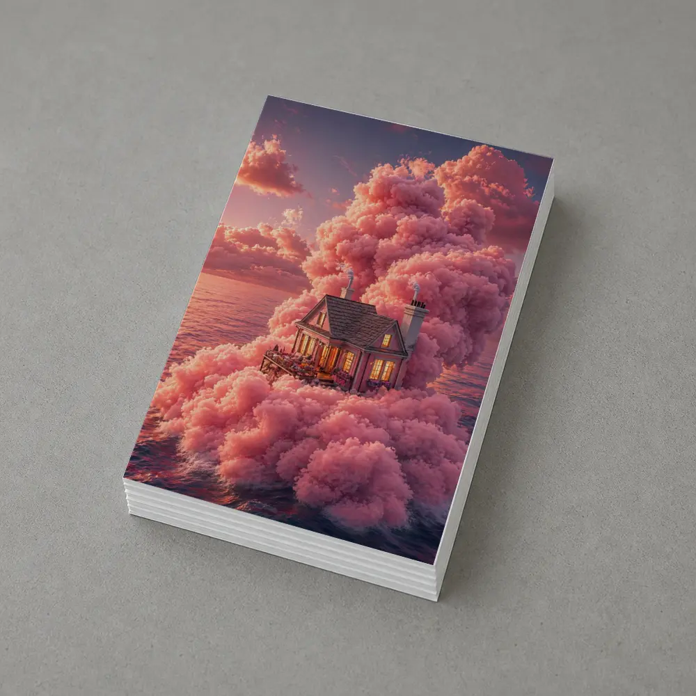 Cozy House Surrounded By Pink Clouds Ocean – Postcards