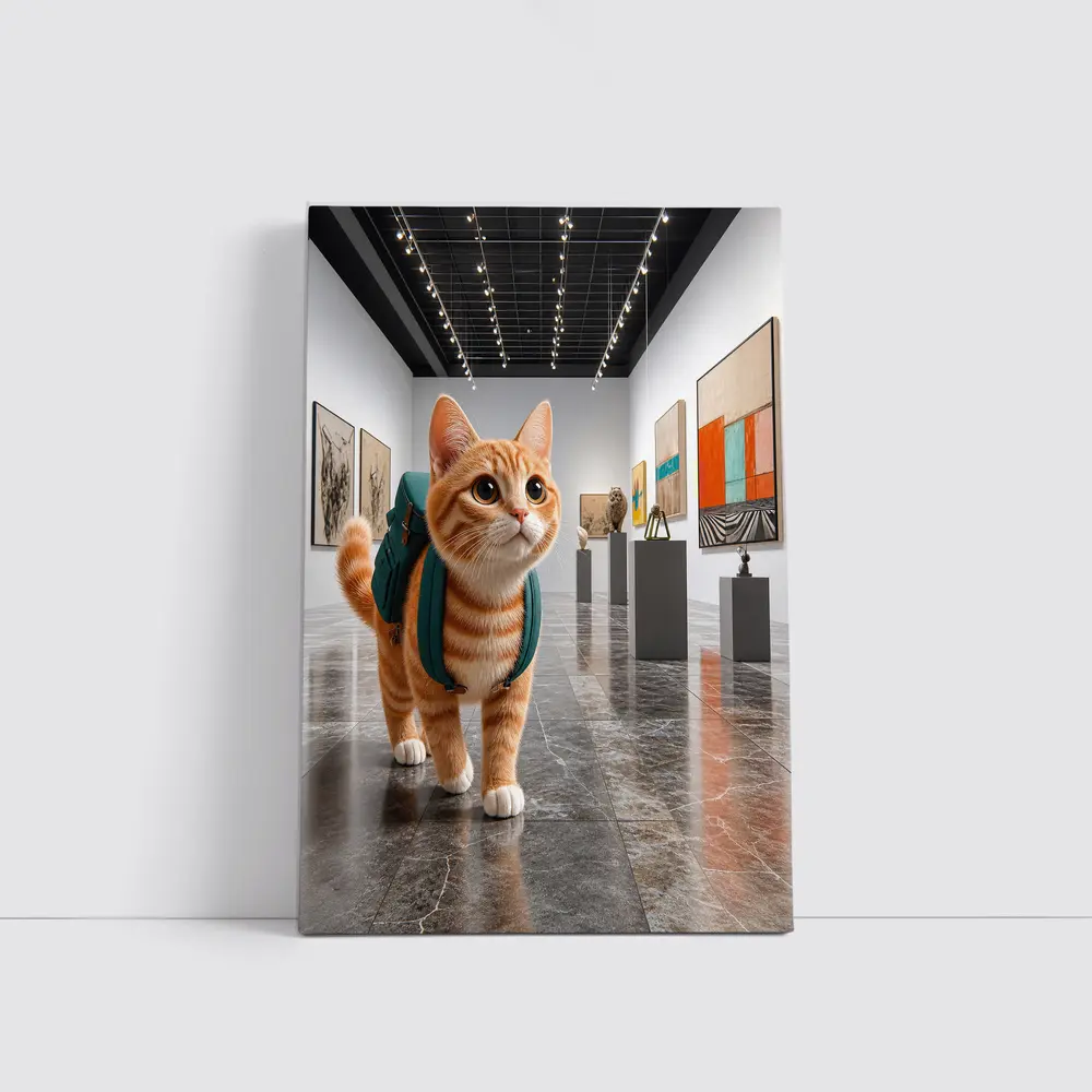 Orange Tabby Cat Exploring Art Gallery – Wall Art
