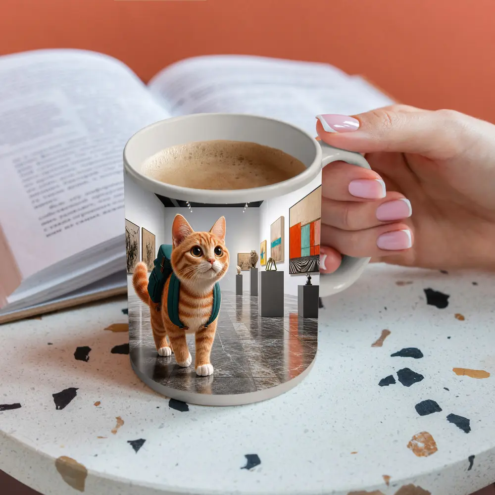 Orange Tabby Cat Exploring Art Gallery – Mugs