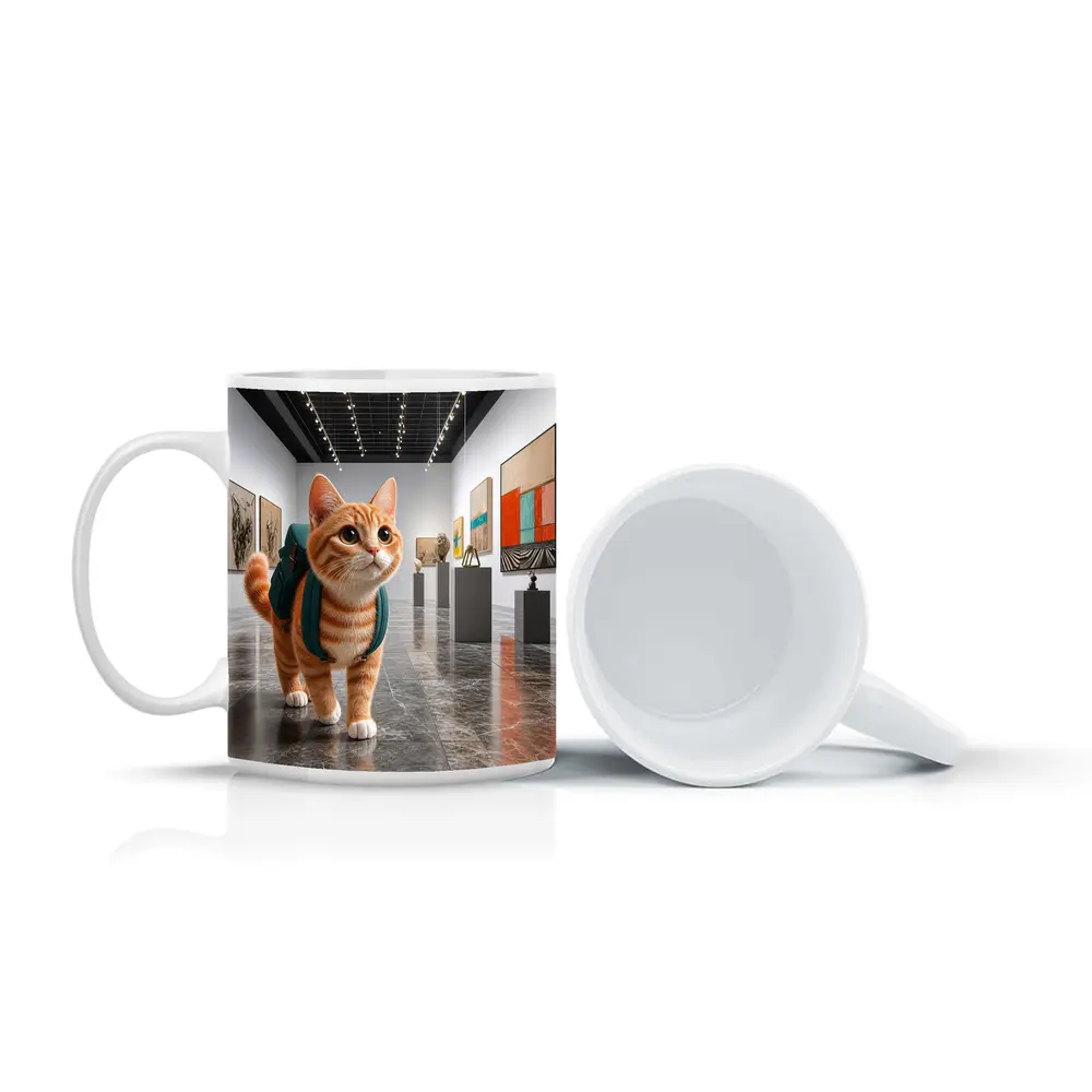 Orange Tabby Cat Exploring Art Gallery – Mugs