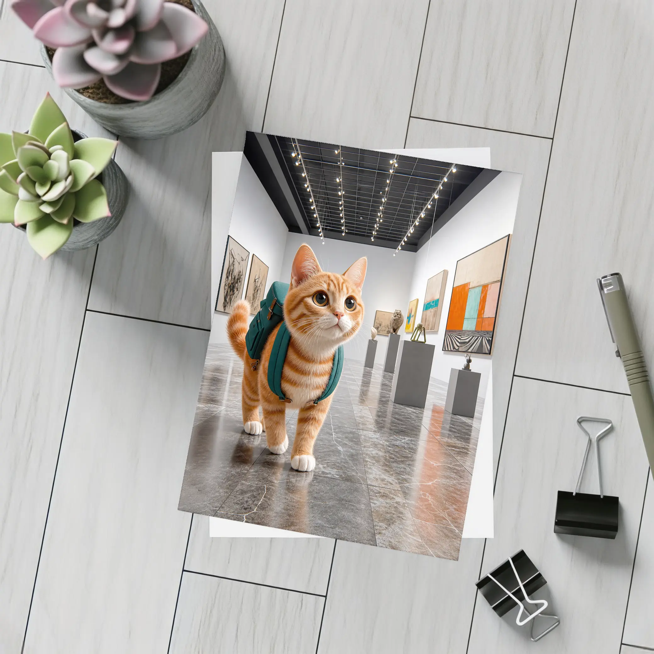 Orange Tabby Cat Exploring Art Gallery – Postcards