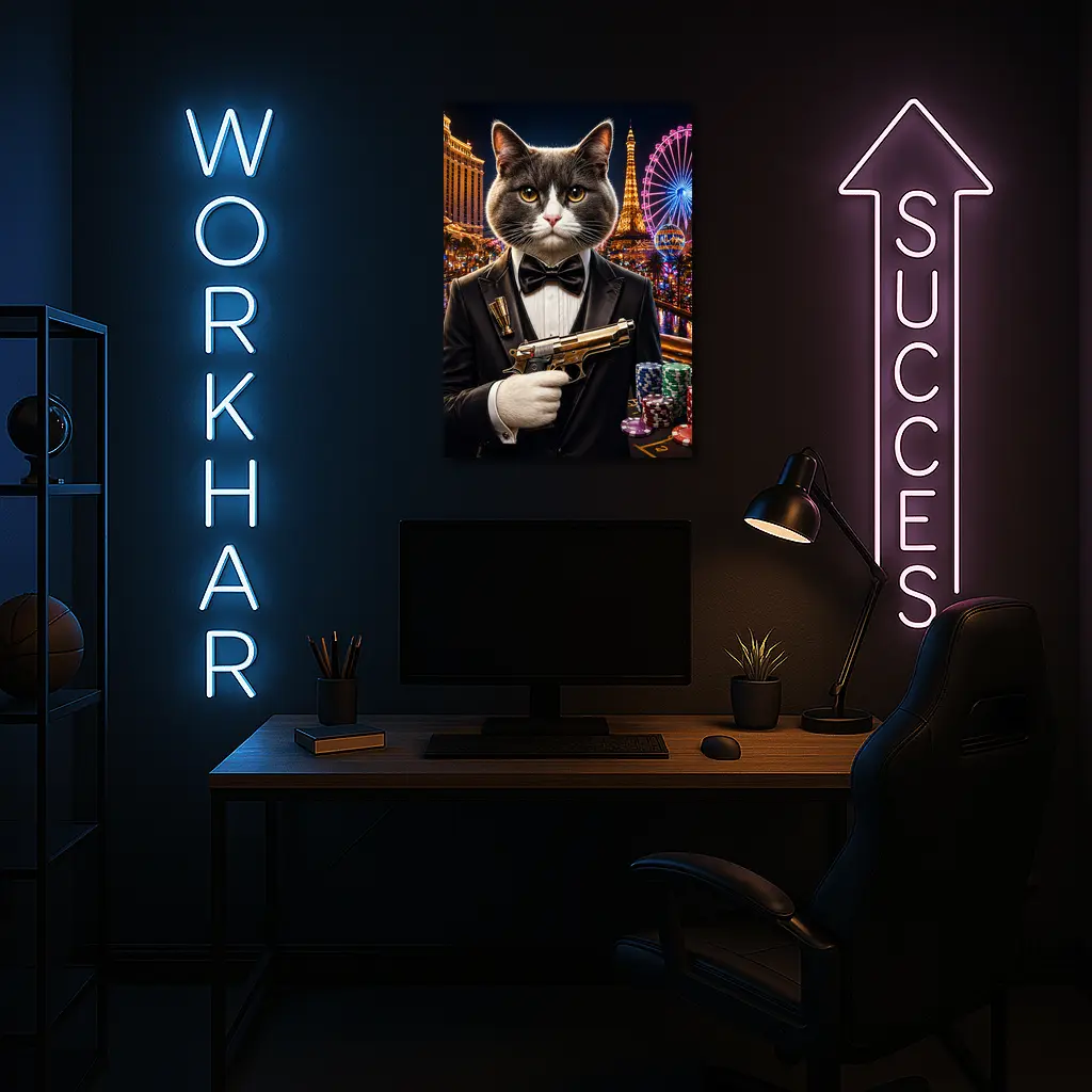 Gray Cat Spy Tuxedo Las Vegas Casino – Wall Art