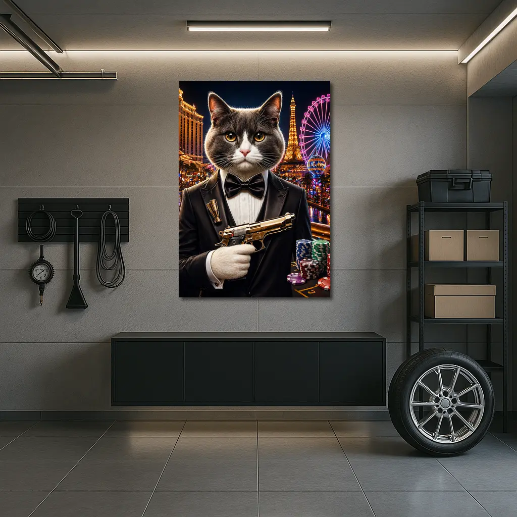 Gray Cat Spy Tuxedo Las Vegas Casino – Wall Art