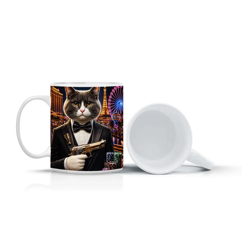 Gray Cat Spy Tuxedo Las Vegas Casino – Mugs