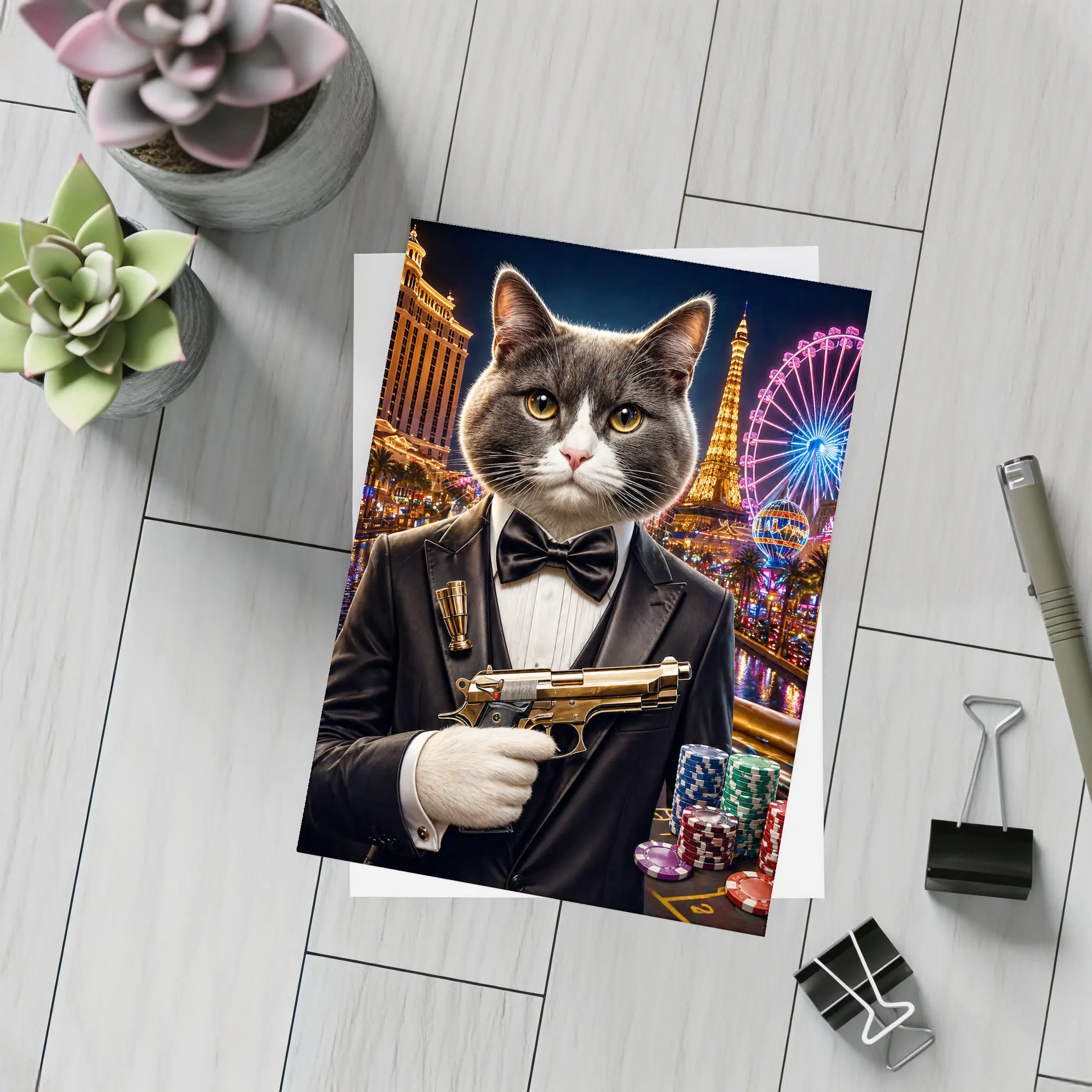 Gray Cat Spy Tuxedo Las Vegas Casino – Postcards