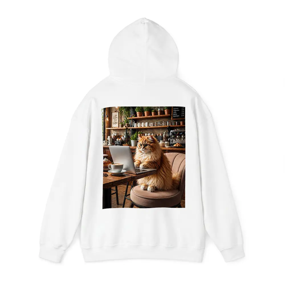 Persian Cat Working Laptop Cozy Coffee Shop – Hoodies
