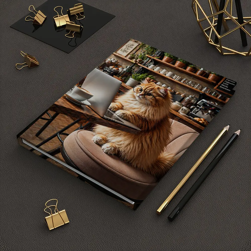 Persian Cat Working Laptop Cozy Coffee Shop – Notebooks