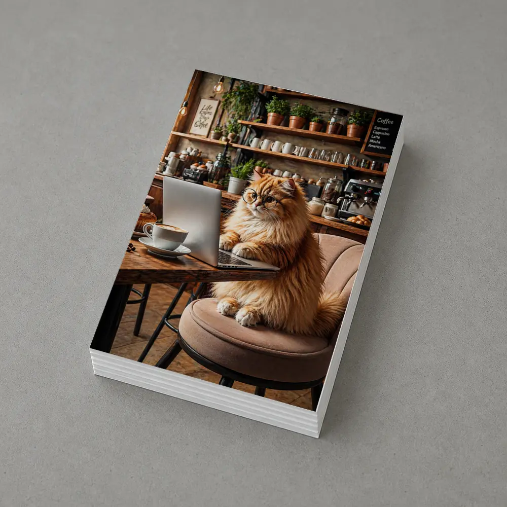 Persian Cat Working Laptop Cozy Coffee Shop – Postcards