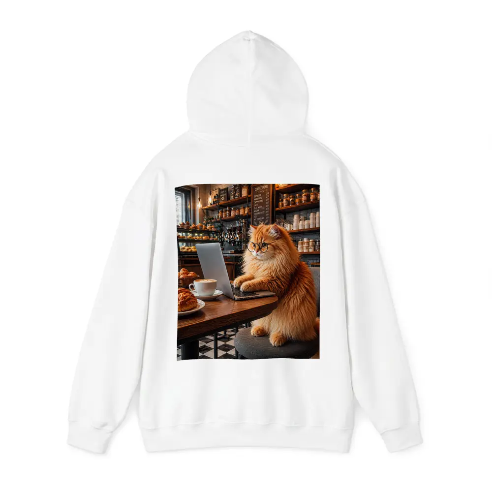 Persian Cat Working Laptop Cozy Coffee Shop – Hoodies