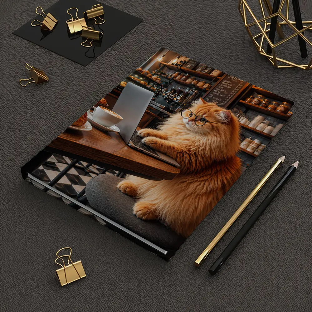 Persian Cat Working Laptop Cozy Coffee Shop – Notebooks