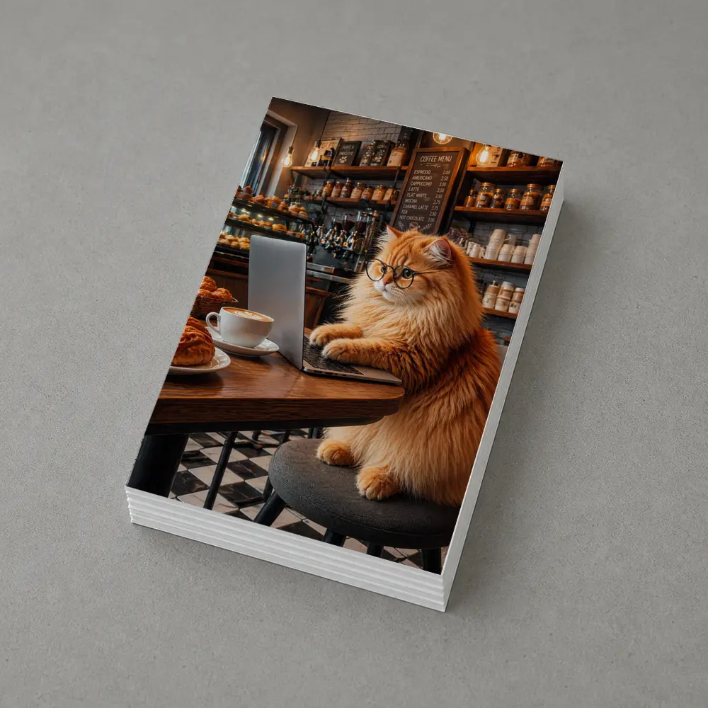 Persian Cat Working Laptop Cozy Coffee Shop – Postcards