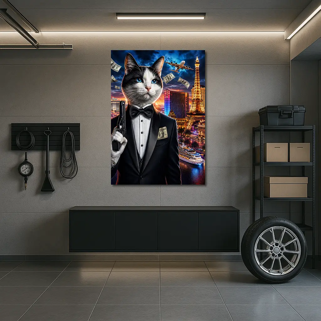 Tuxedo Cat Secret Agent Las Vegas Night – Wall Art