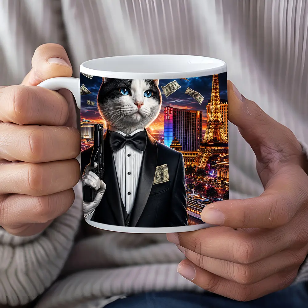 Tuxedo Cat Secret Agent Las Vegas Night – Mugs
