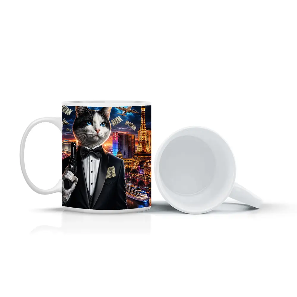 Tuxedo Cat Secret Agent Las Vegas Night – Mugs