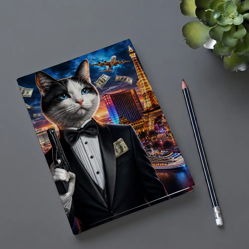 Tuxedo Cat Secret Agent Las Vegas Night – Notebooks