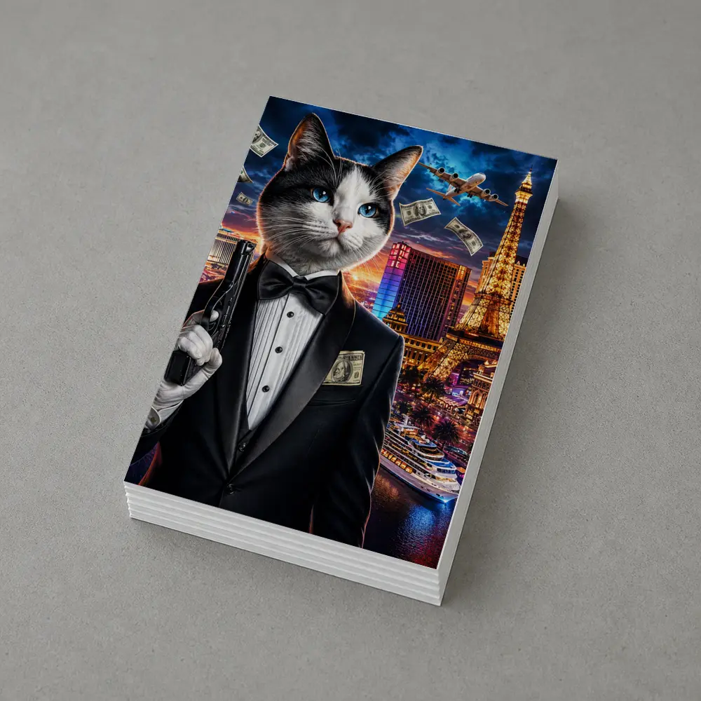 Tuxedo Cat Secret Agent Las Vegas Night – Postcards