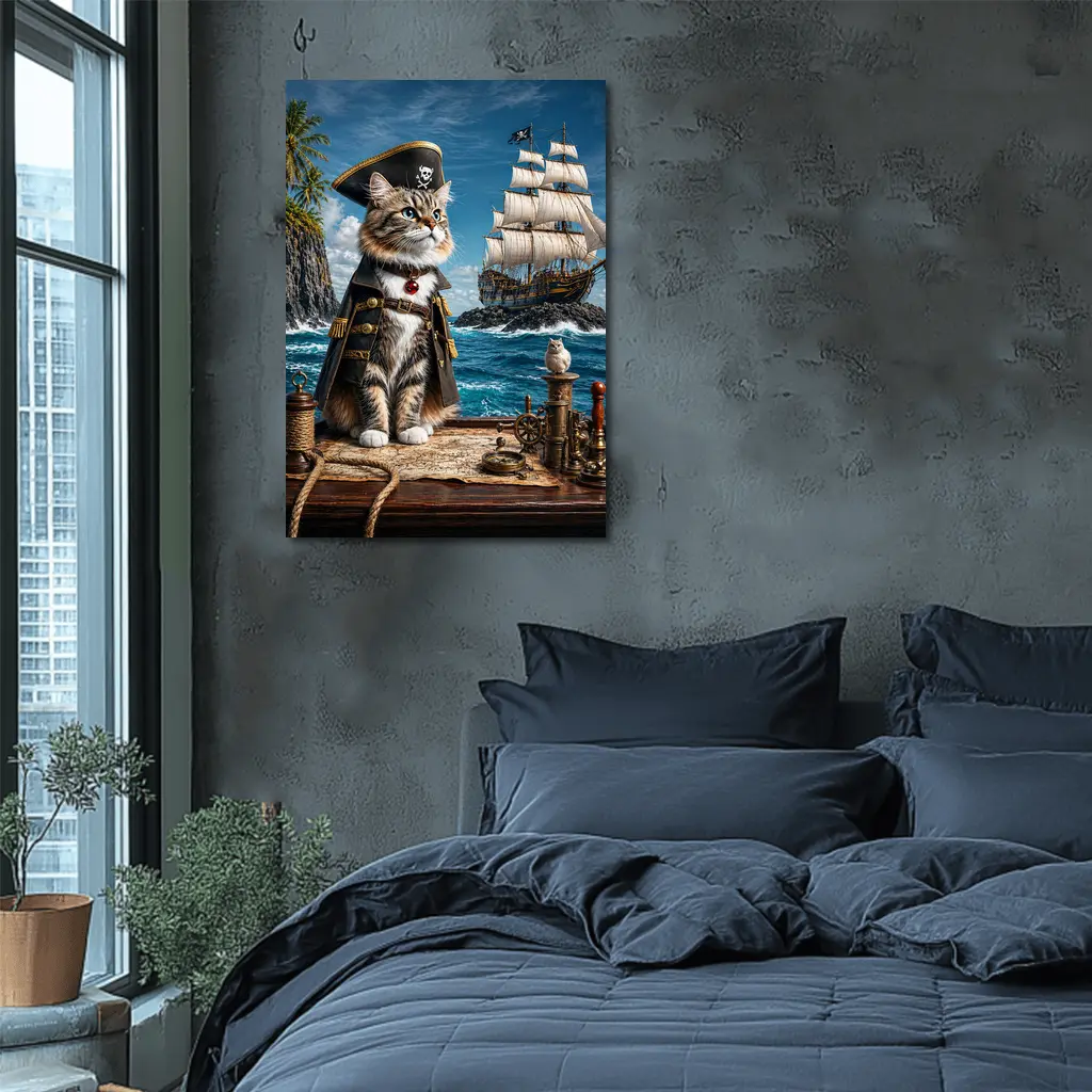 Pirate Cat Captain Ship Ocean Adventure Art – Wall Art