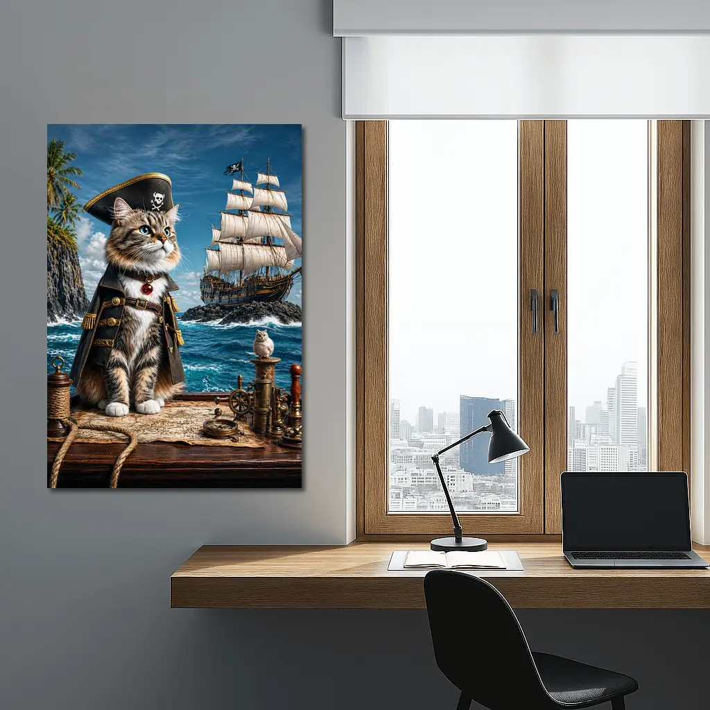 Pirate Cat Captain Ship Ocean Adventure Art – Wall Art
