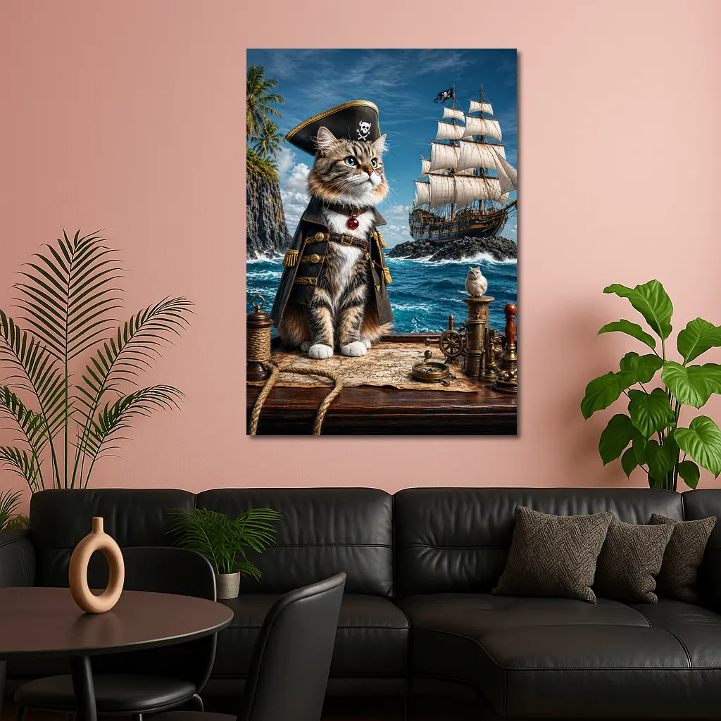 Pirate Cat Captain Ship Ocean Adventure Art – Wall Art