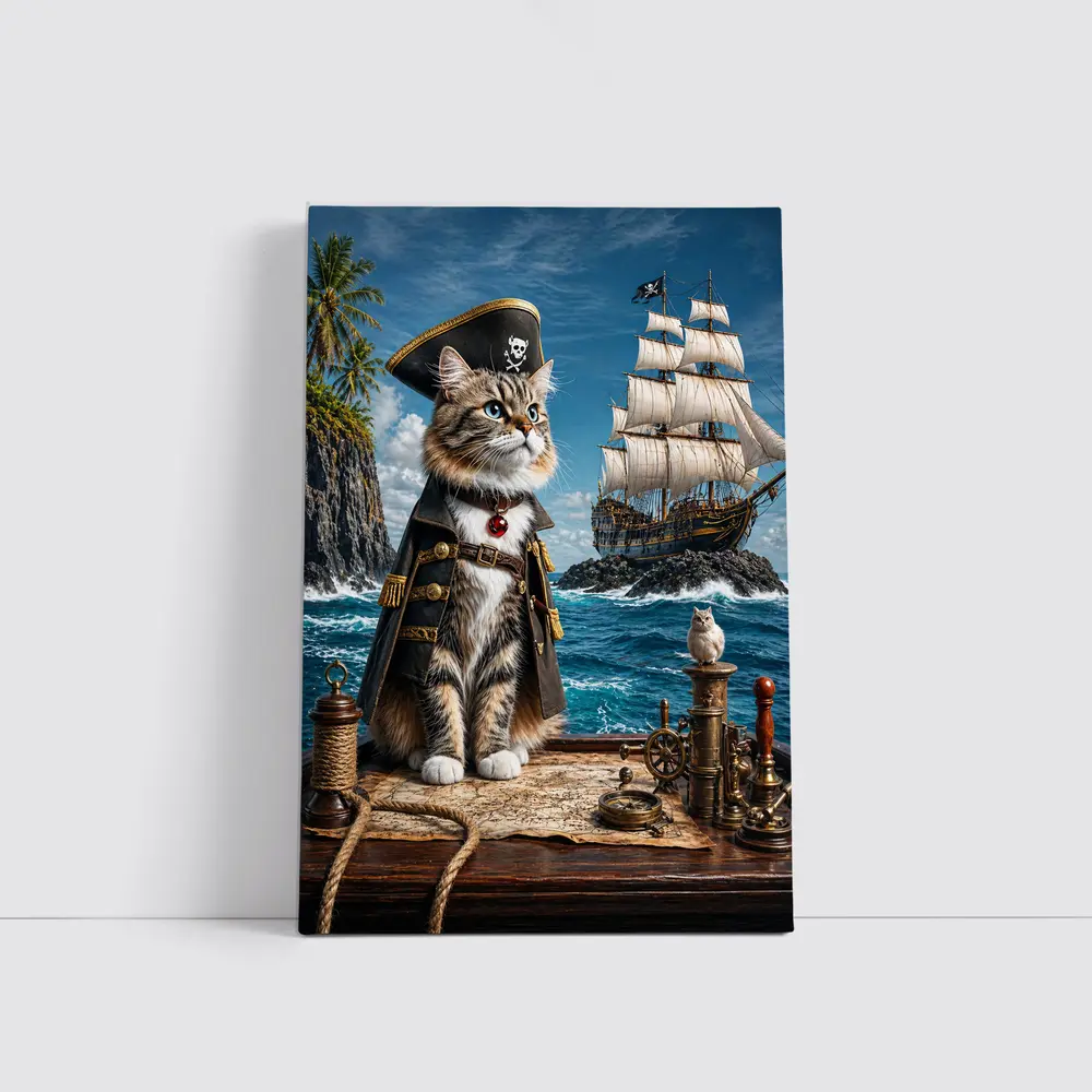 Pirate Cat Captain Ship Ocean Adventure Art – Wall Art