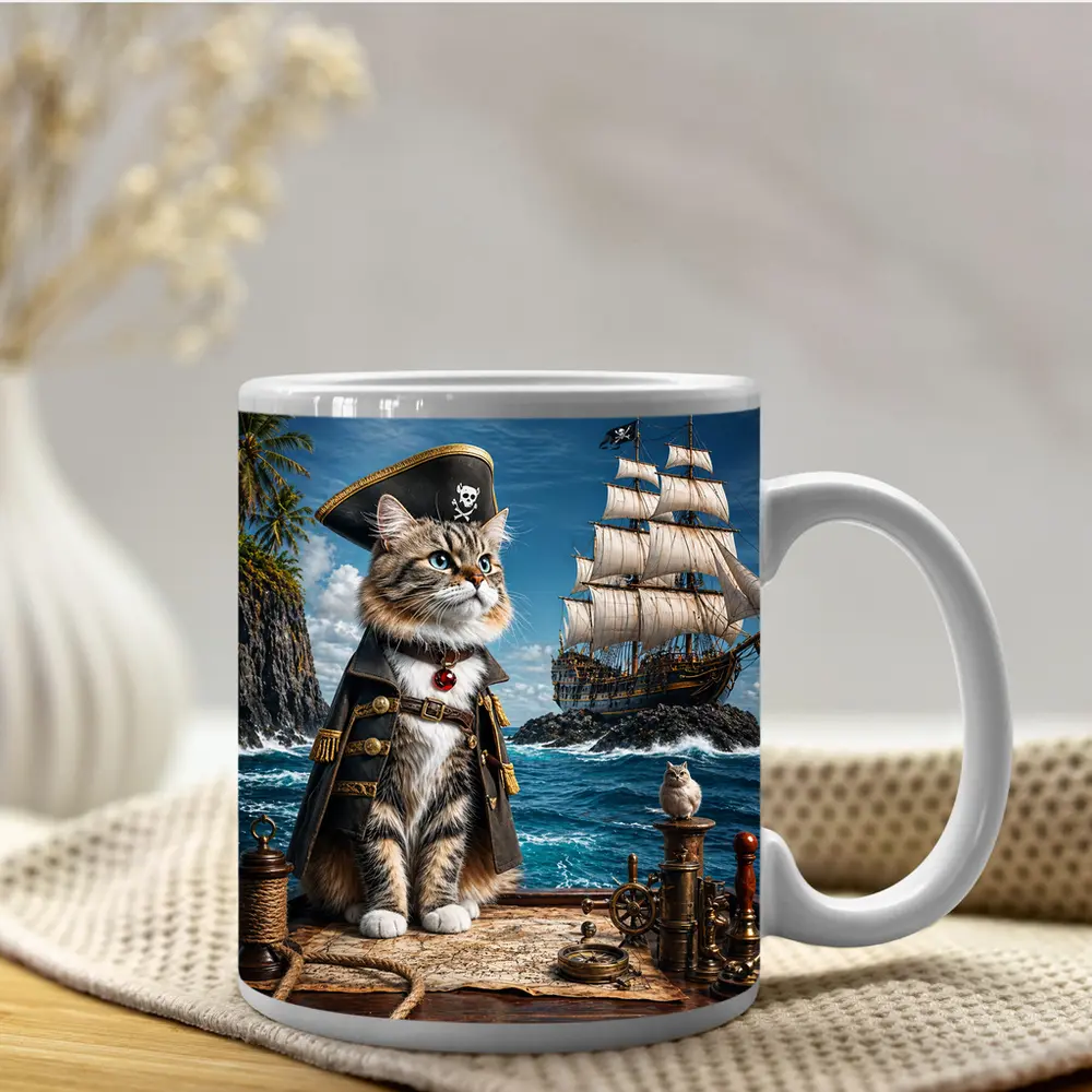 Pirate Cat Captain Ship Ocean Adventure Art – Mugs