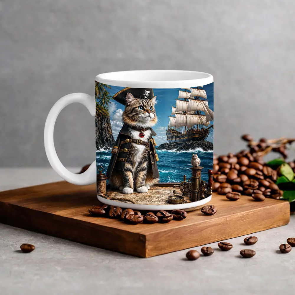 Pirate Cat Captain Ship Ocean Adventure Art – Mugs