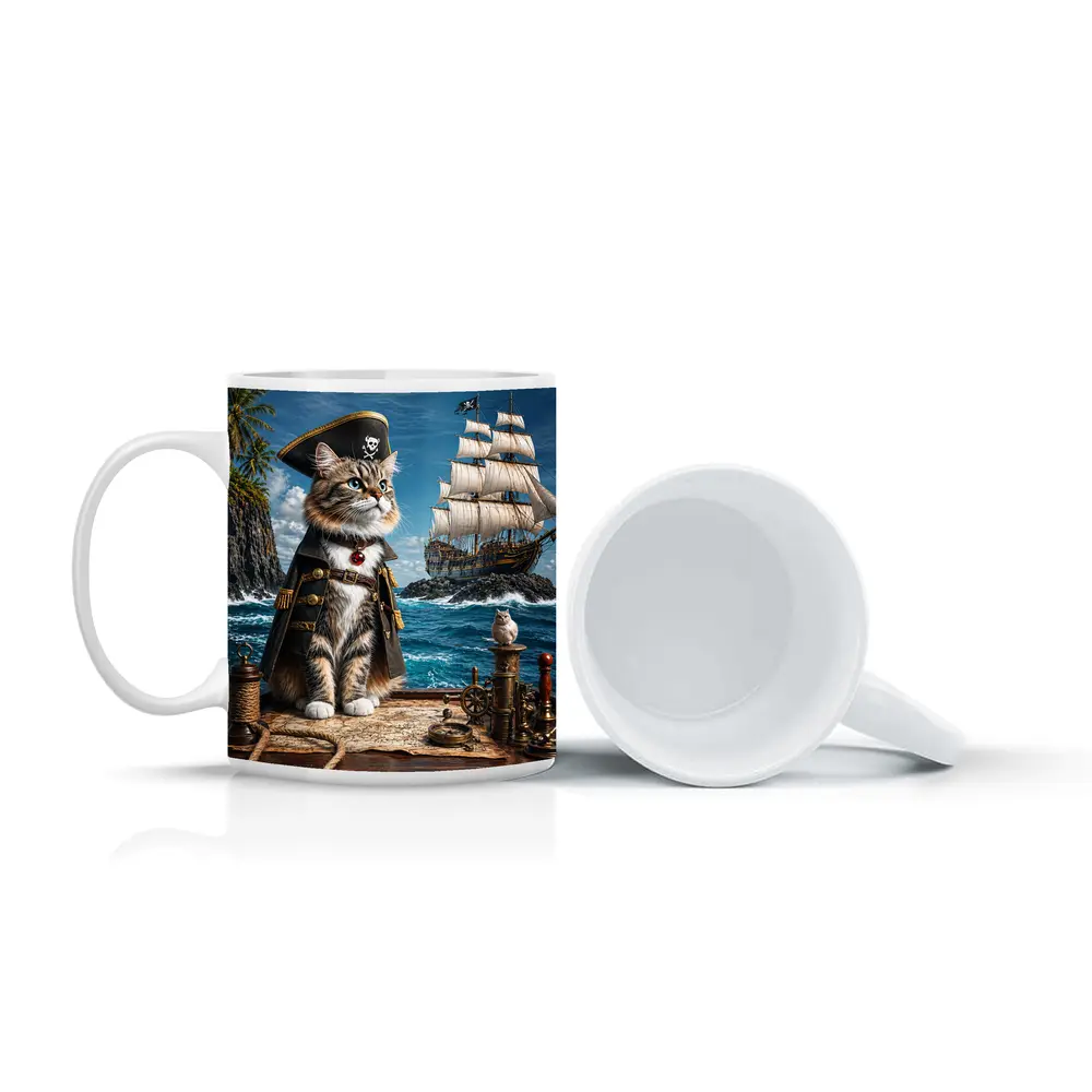 Pirate Cat Captain Ship Ocean Adventure Art – Mugs