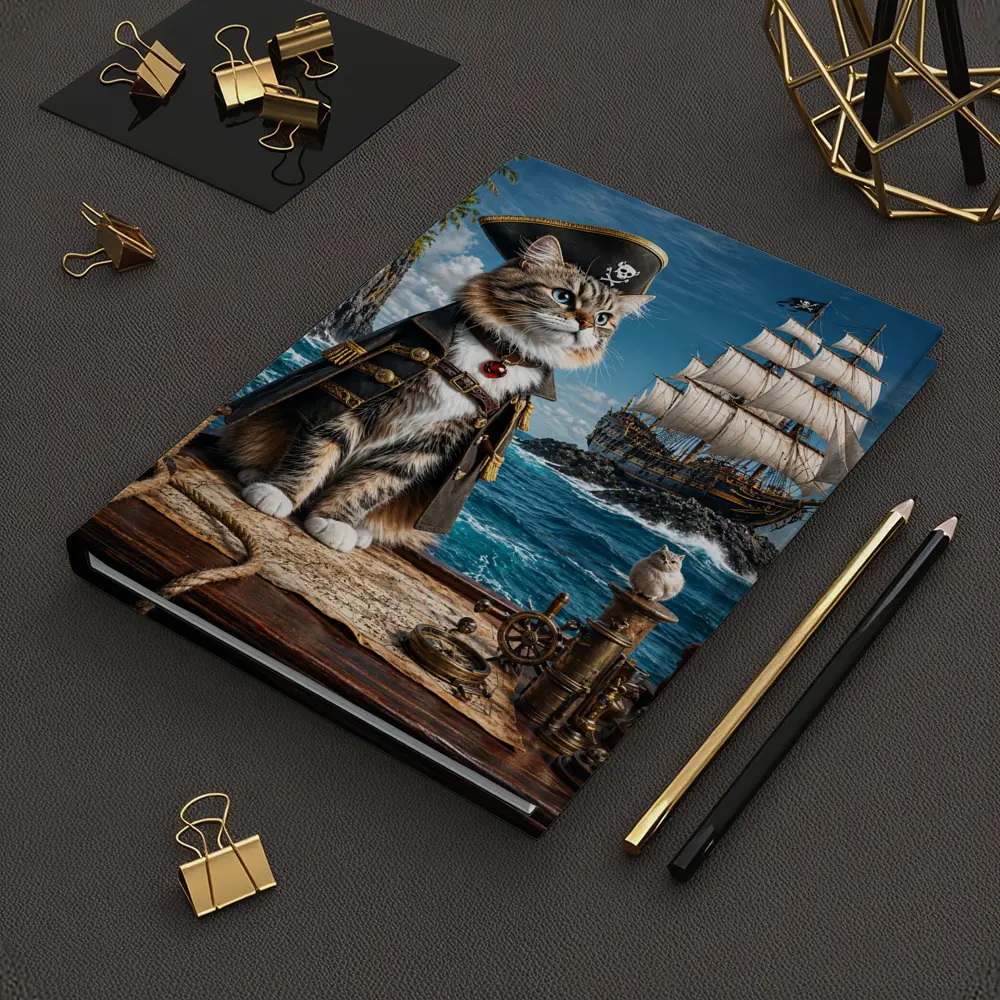 Pirate Cat Captain Ship Ocean Adventure Art – Notebooks