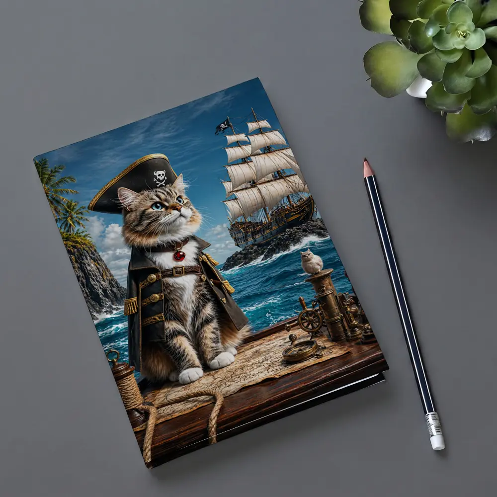 Pirate Cat Captain Ship Ocean Adventure Art – Notebooks