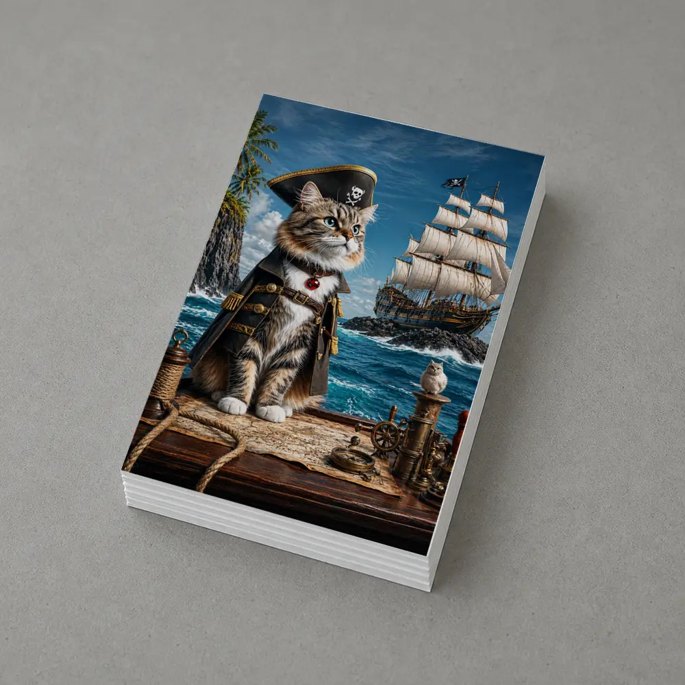 Pirate Cat Captain Ship Ocean Adventure Art – Postcards