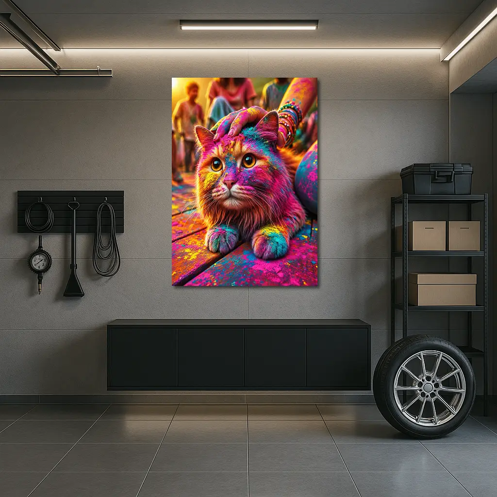 Colorful Cat Covered in Holi Festival Powder – Wall Art