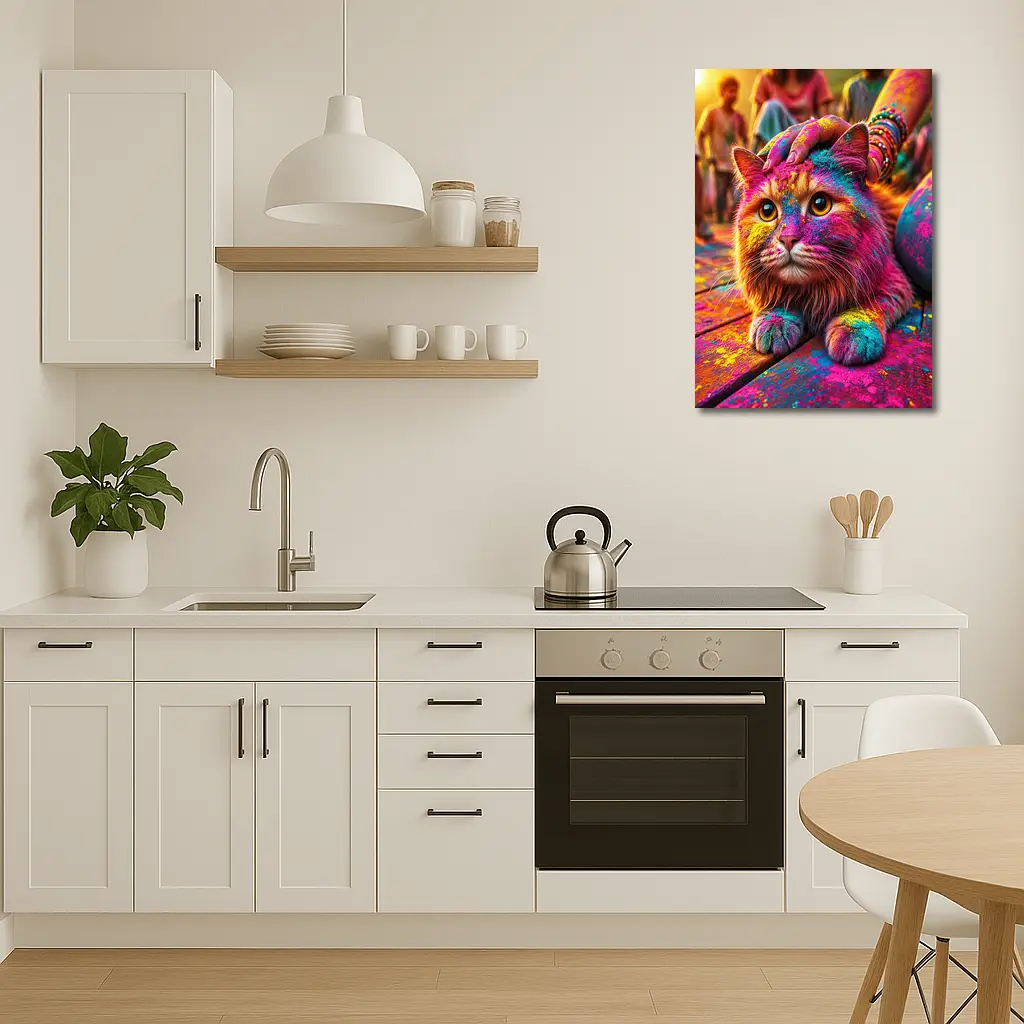 Colorful Cat Covered in Holi Festival Powder – Wall Art