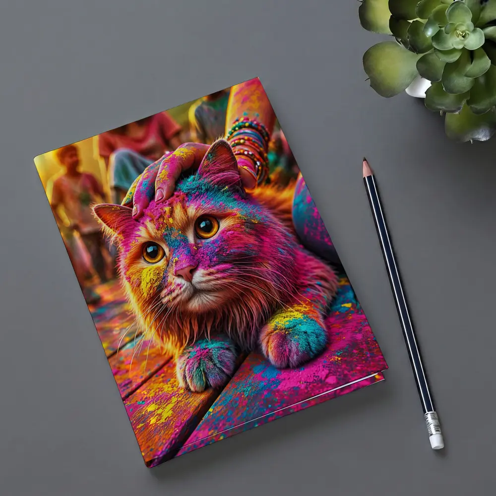 Colorful Cat Covered in Holi Festival Powder – Notebooks