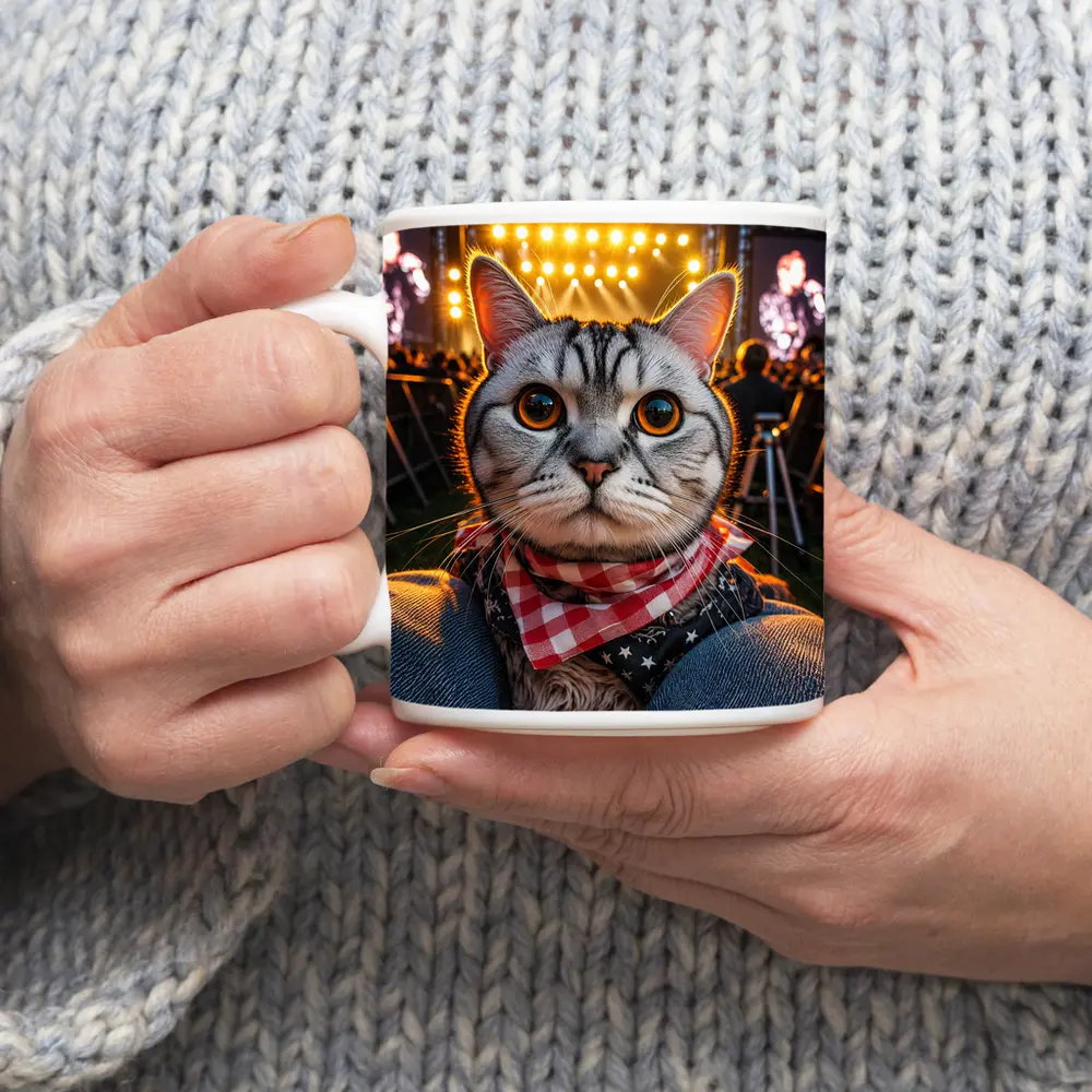American Shorthair Cat At Concert Stage – Mugs