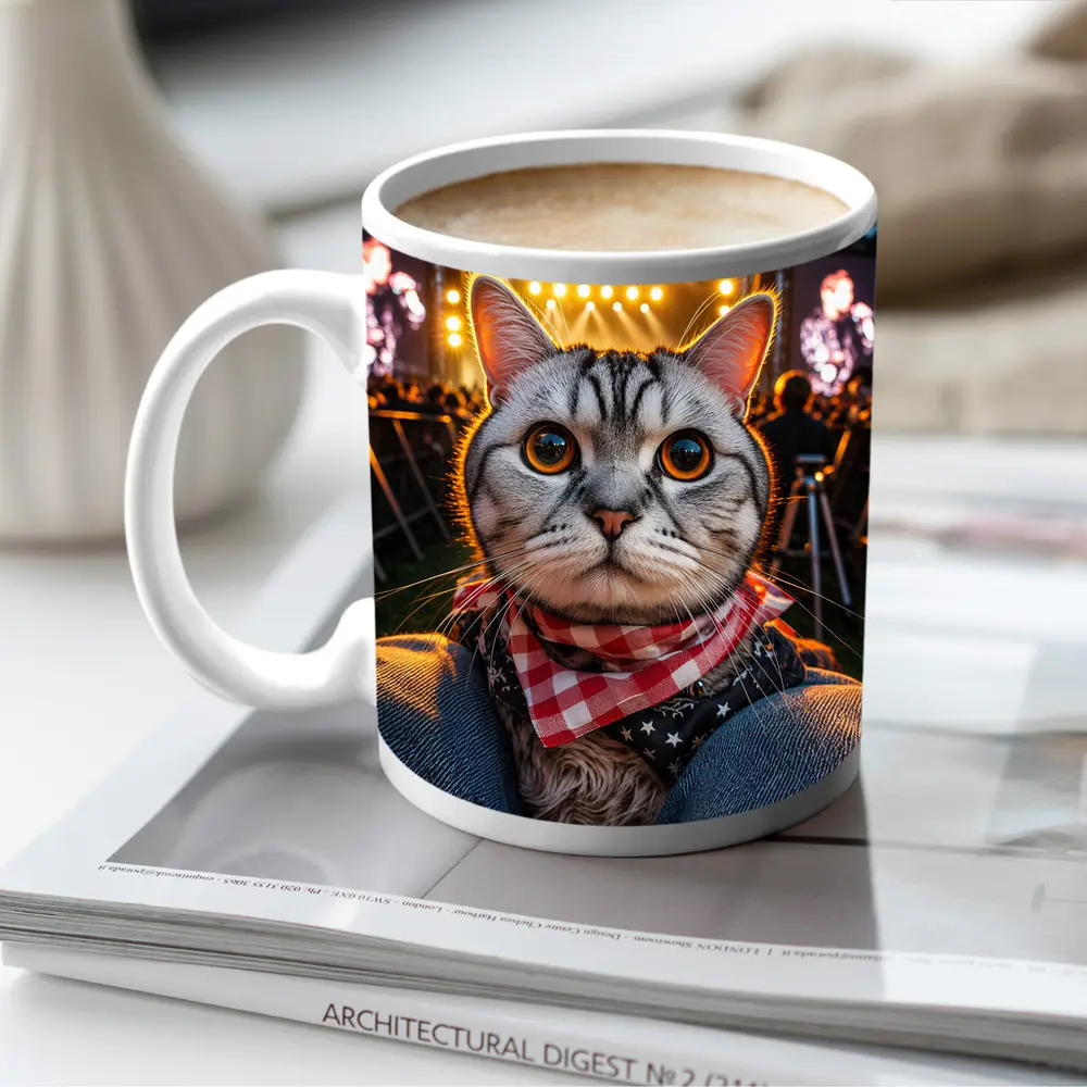 American Shorthair Cat At Concert Stage – Mugs