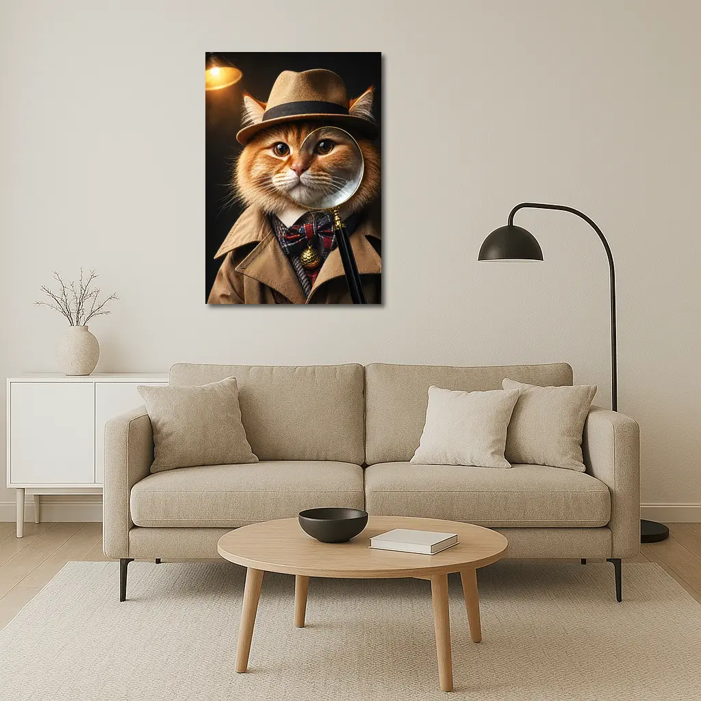 Orange Cat Detective Hat Magnifying Glass – Wall Art