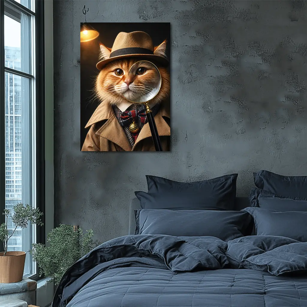 Orange Cat Detective Hat Magnifying Glass – Wall Art