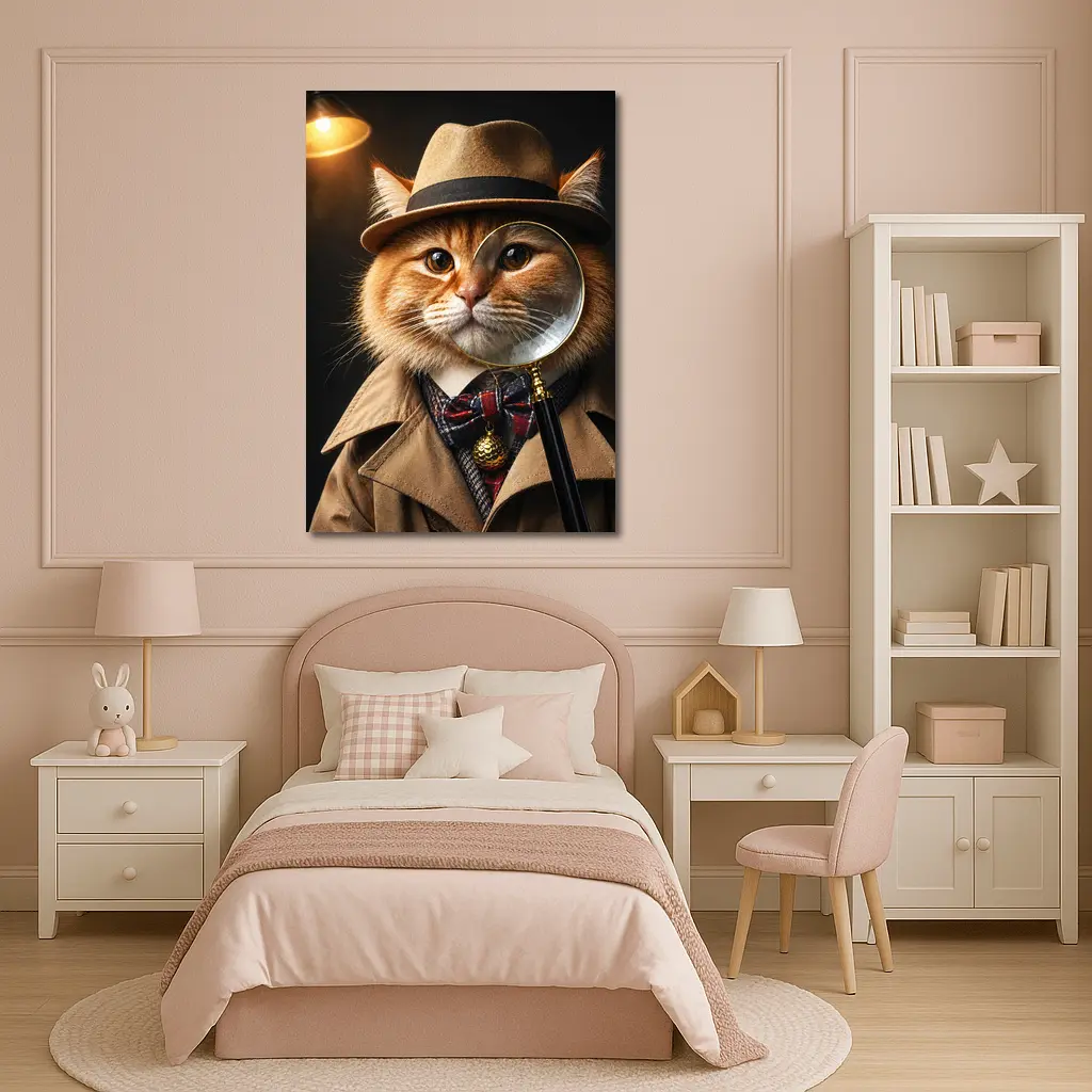 Orange Cat Detective Hat Magnifying Glass – Wall Art