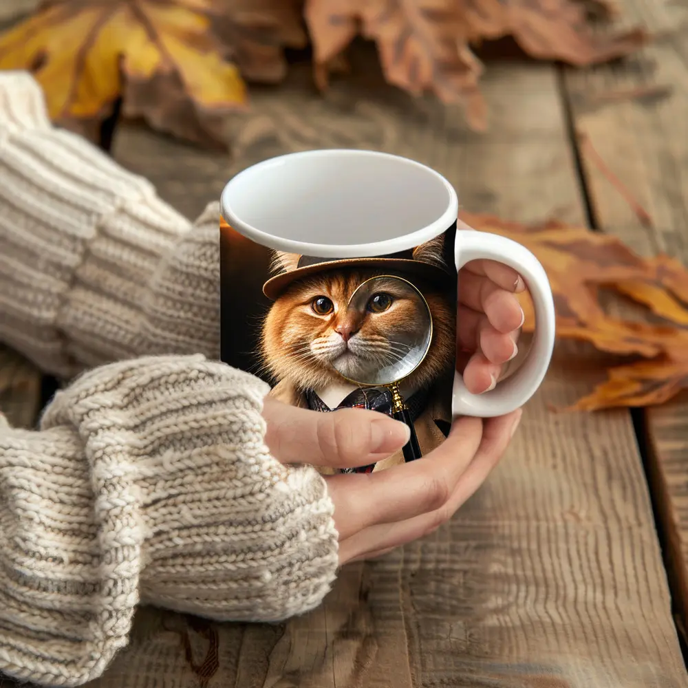 Orange Cat Detective Hat Magnifying Glass – Mugs
