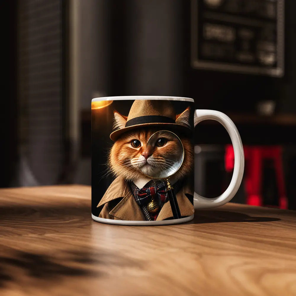Orange Cat Detective Hat Magnifying Glass – Mugs