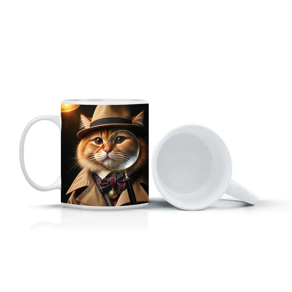 Orange Cat Detective Hat Magnifying Glass – Mugs