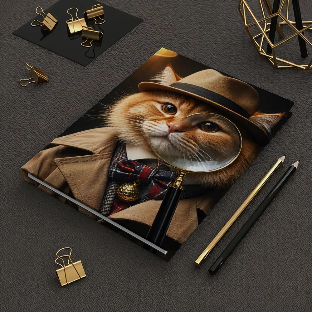 Orange Cat Detective Hat Magnifying Glass – Notebooks